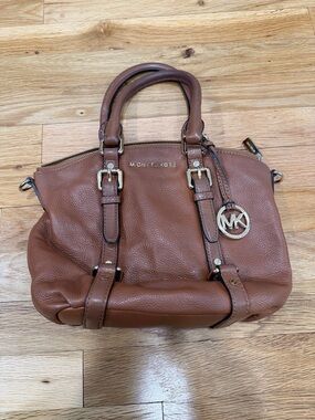 Michael Kors Cognac Pebbled Leather Satchel with Gold Hardware